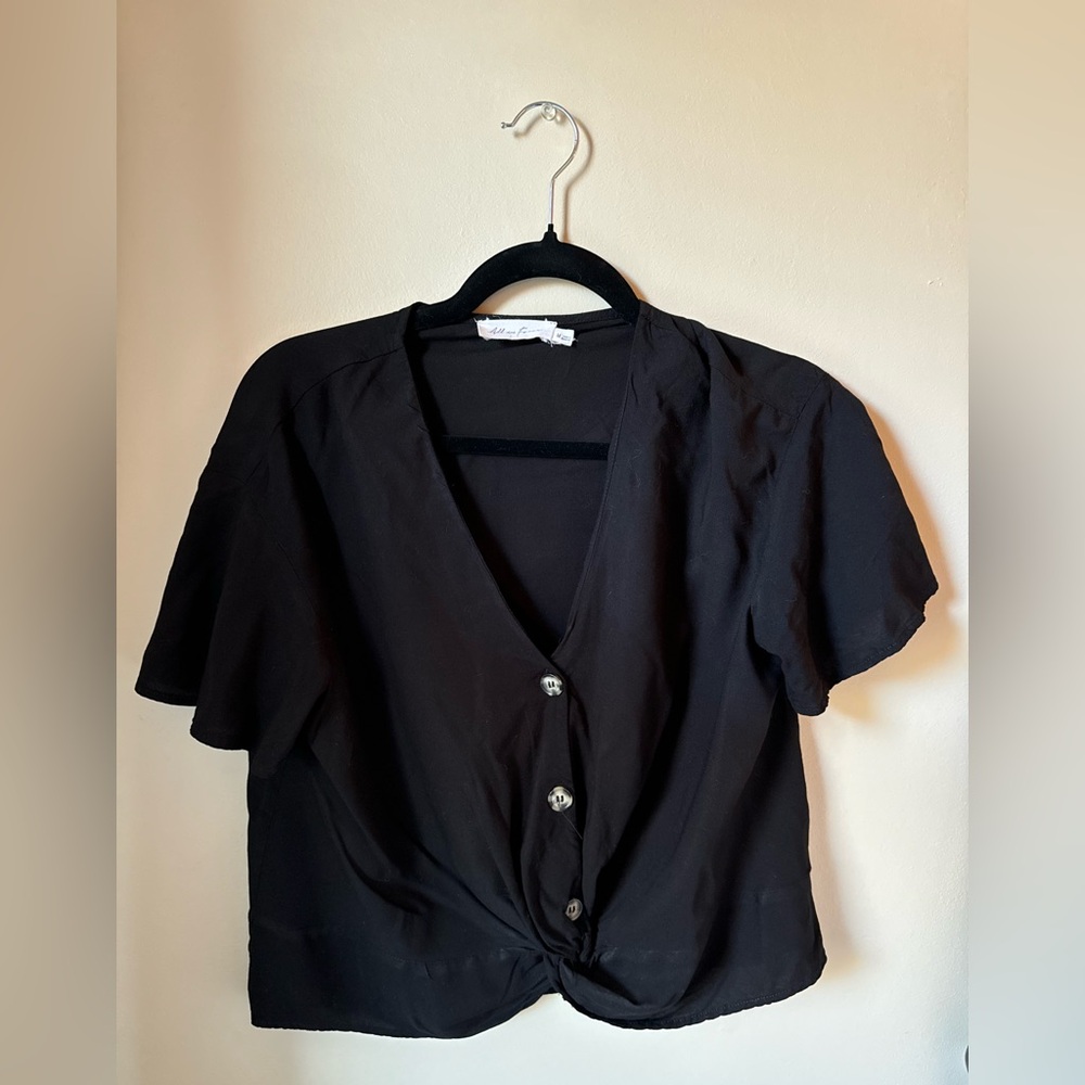 All in Favor - Black Crop Top with Buttons - Size M